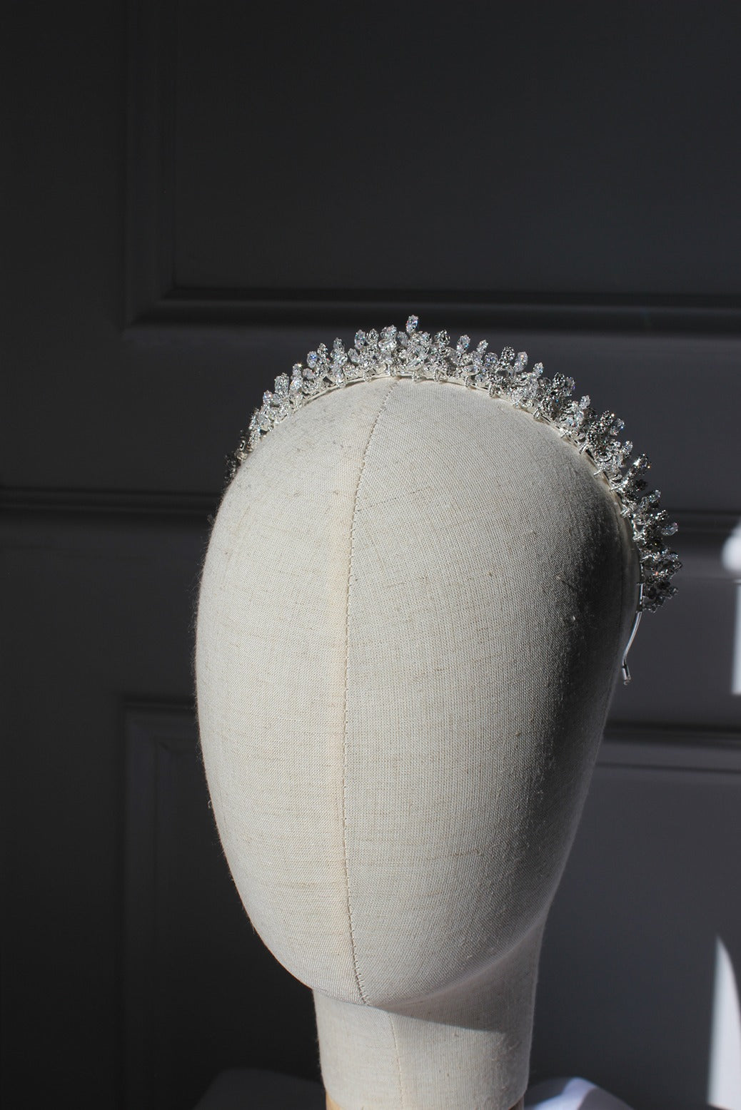 Silver bridal tiara on mannequin