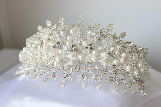 "ELIANA" Crystal & Pearl Bridal Headpiece - Silver