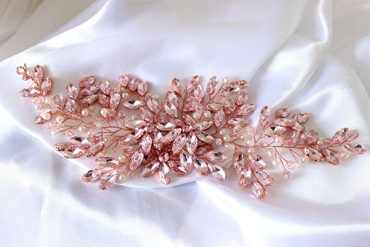 "ASHLEY" Bridal Headpiece - Pink