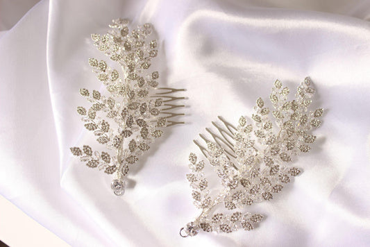 "KAIRA" Crystal Silver Bridal Hair Pin Set
