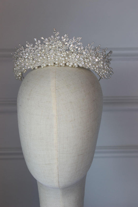 PRE-ORDER "SAMARA" Crystal & Pearl Bridal Crown - Silver