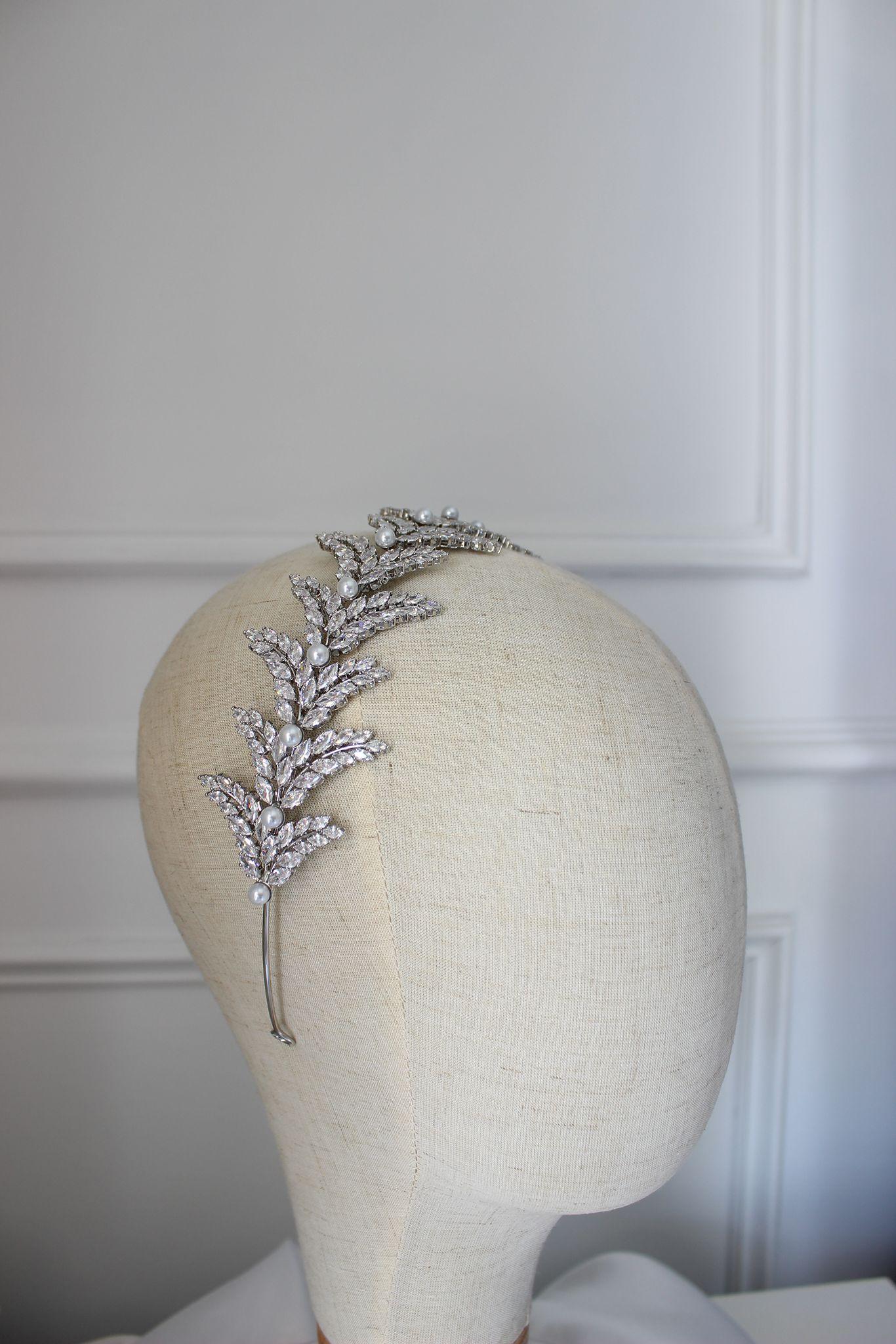 "VERONICA" Bridal Pearl & Silver Headpiece