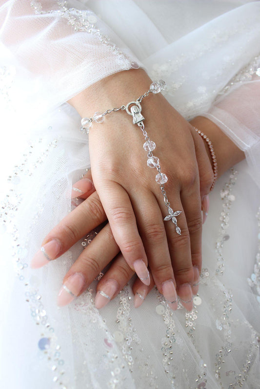 Bridal Rosary Bracelet with Crystals and Marquise Cross