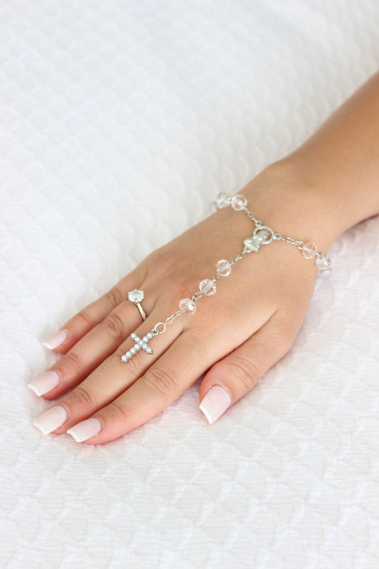 Bridal Rosary Bracelet with Crystals and Pearl Cross