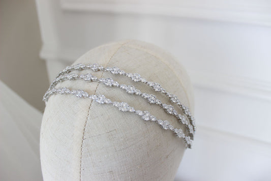 "FLORENCE" Triple Row Bridal Headband - Silver