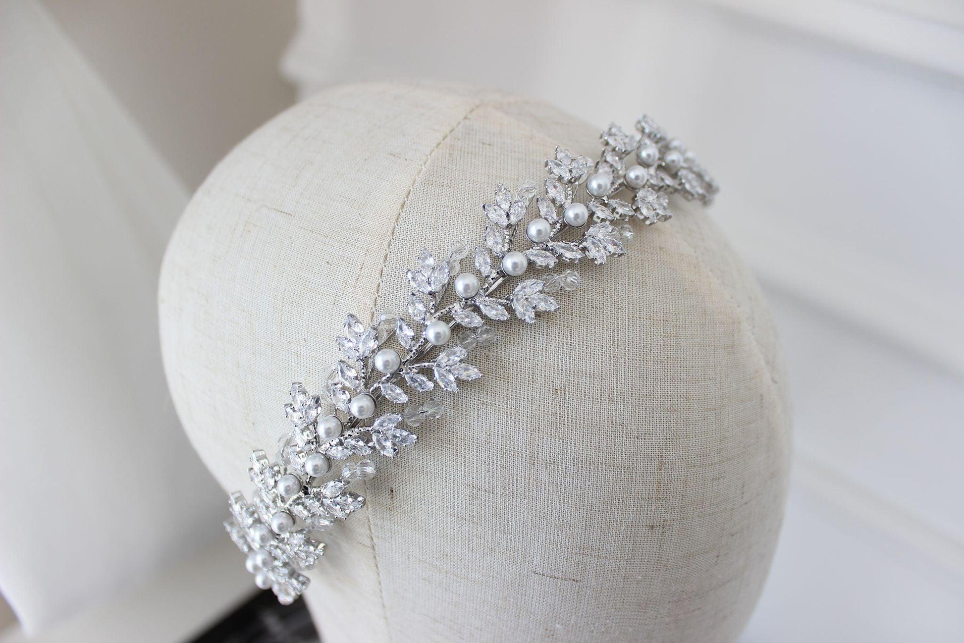 "GEMMA" Crystal & Pearl Bridal Headpiece - Silver