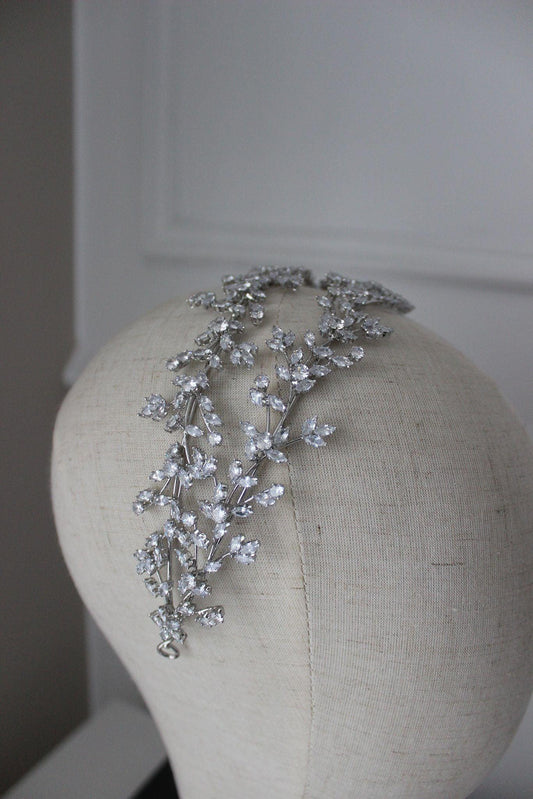 "NADIA" Silver Crystal Bridal Headpiece