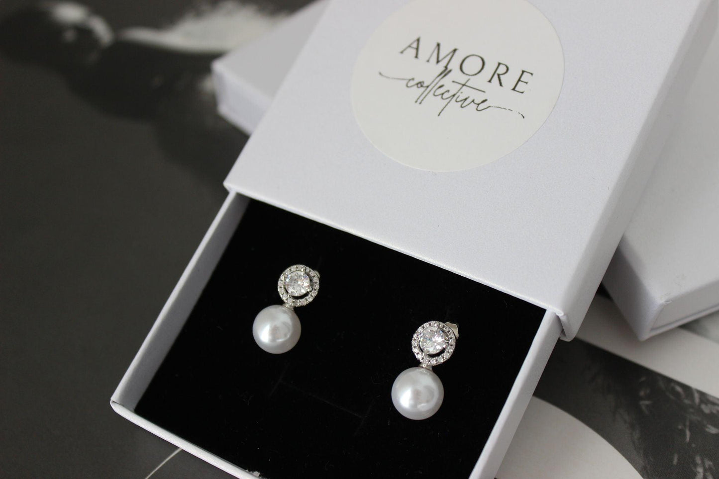 "MARIANE" Pearl Drop Cubic Zirconia Silver Earrings - amorecollective