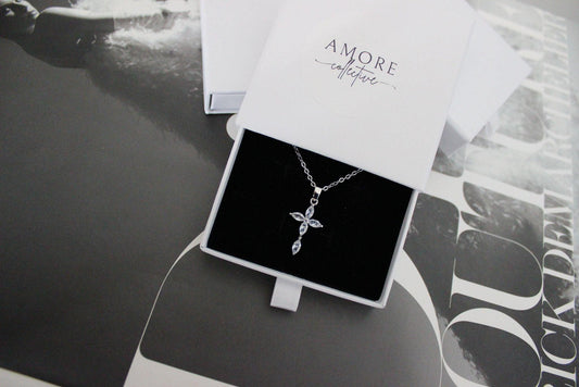 Marquise Crystal Cross Silver Pendant & Necklace
