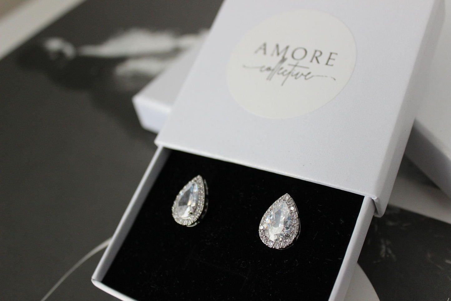 Teardrop Cubic Zirconia Silver Stud Earrings