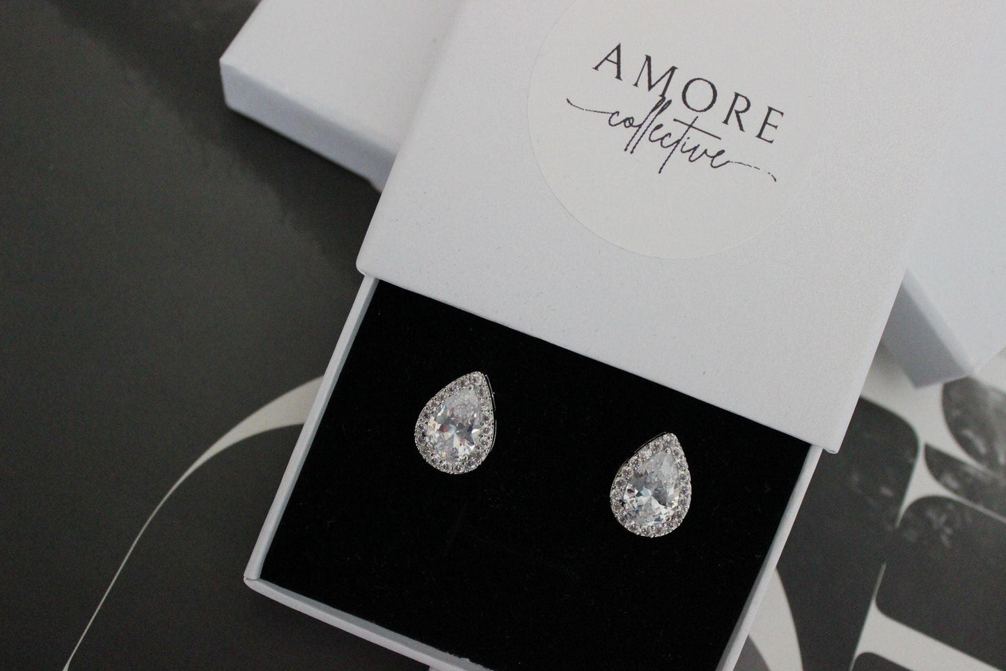 Teardrop Cubic Zirconia Silver Stud Earrings