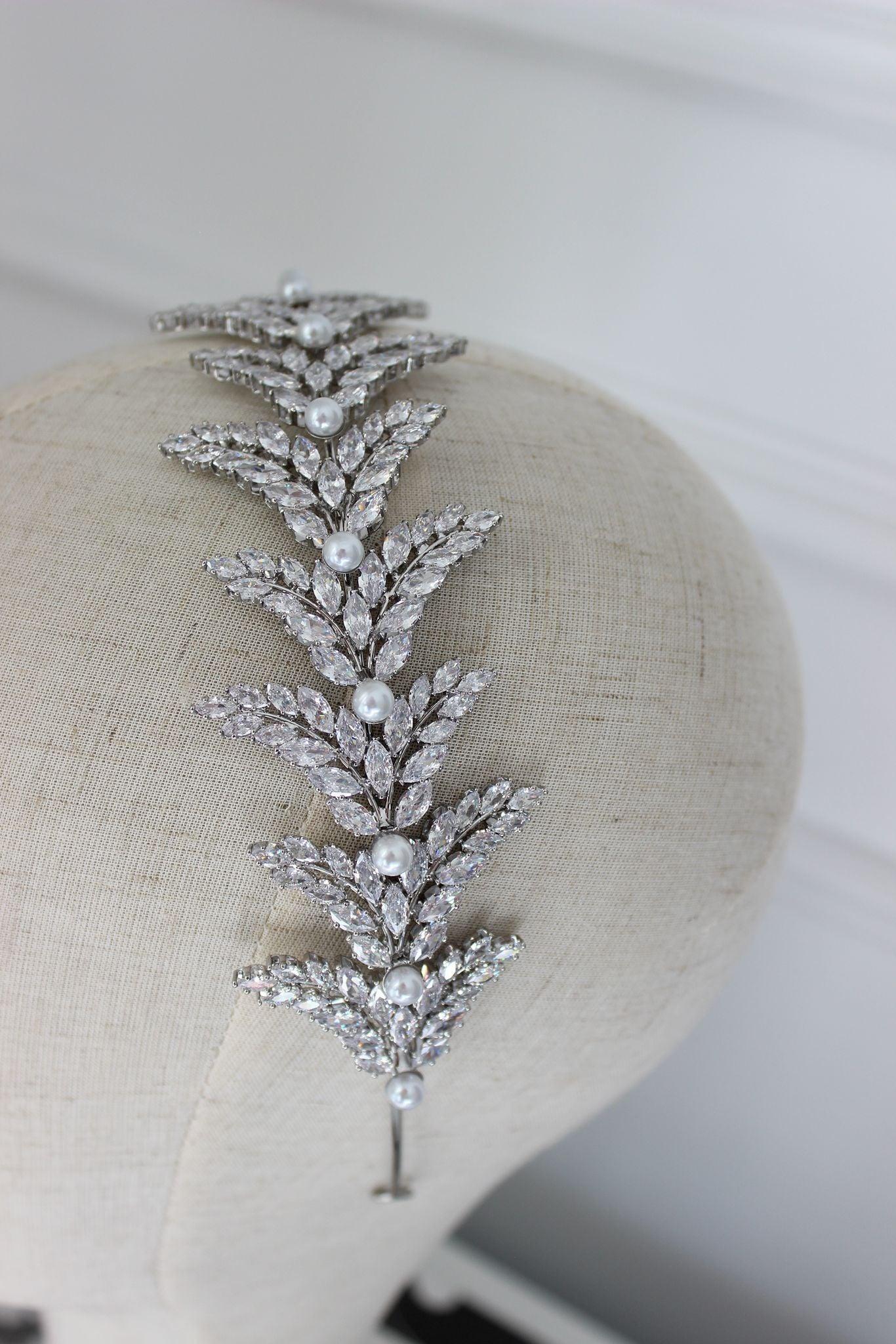 "VERONICA" Bridal Pearl & Silver Headpiece