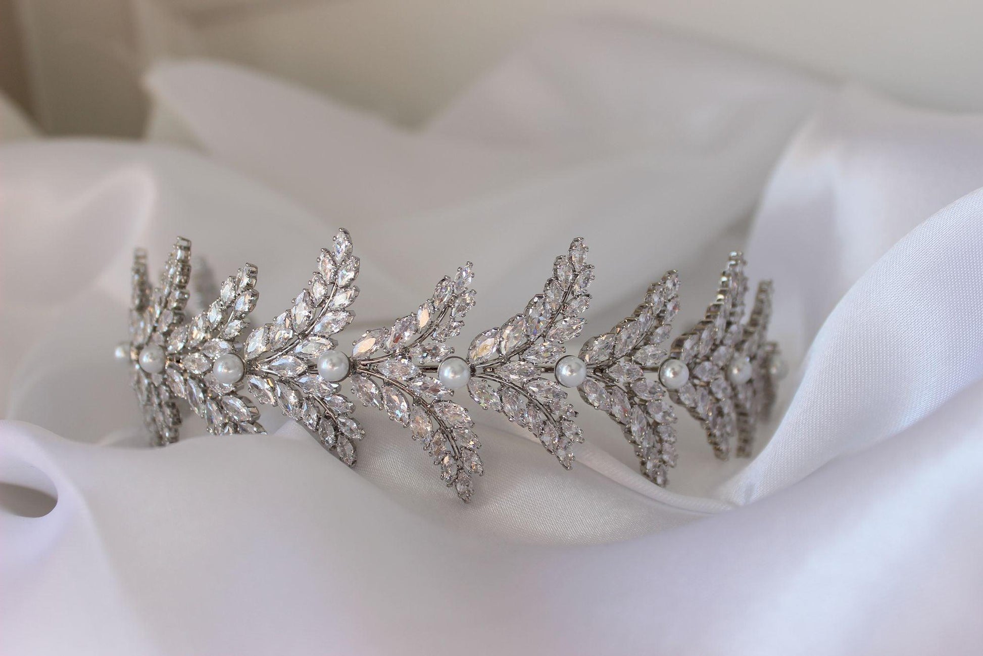 "VERONICA" Bridal Pearl & Silver Headpiece