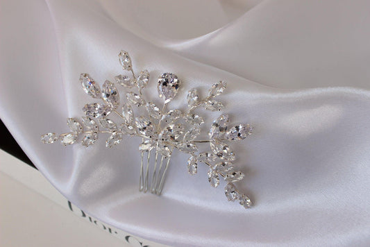 "DENISA" Crystal Bridal Hair Pin - Silver