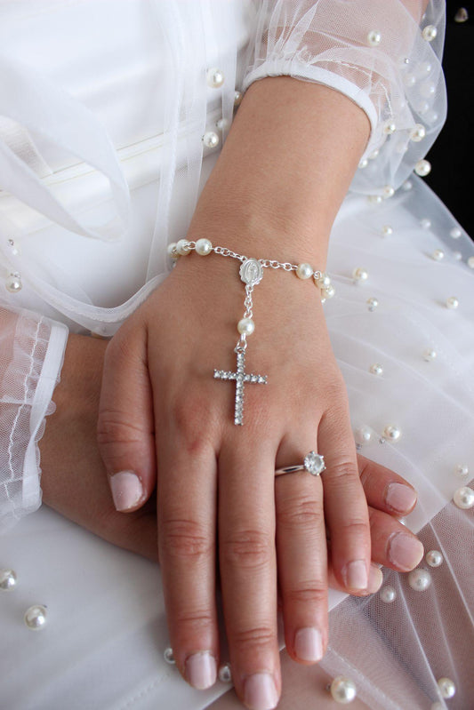 Bridal Rosary Bracelet Single Strand Ivory Pearl