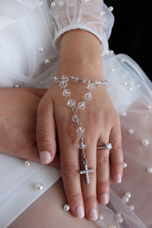 Bridal Rosary Bracelet with Drop Chain