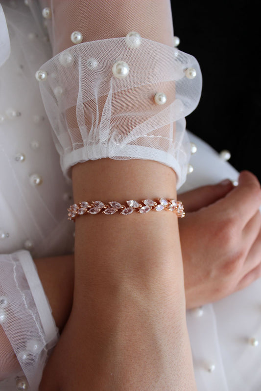 "ALIRA" Rose Gold Crystal Bridal Bracelet