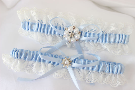 Baby Blue & White Lace Bridal Garter