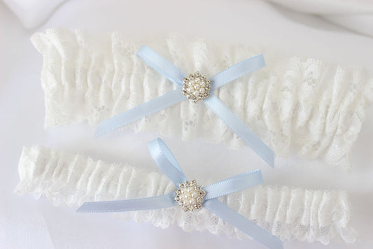Baby Blue & White Lace Bridal Garter Set of 2