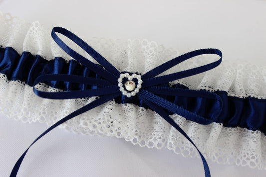 Navy & White Lace Bridal Garter