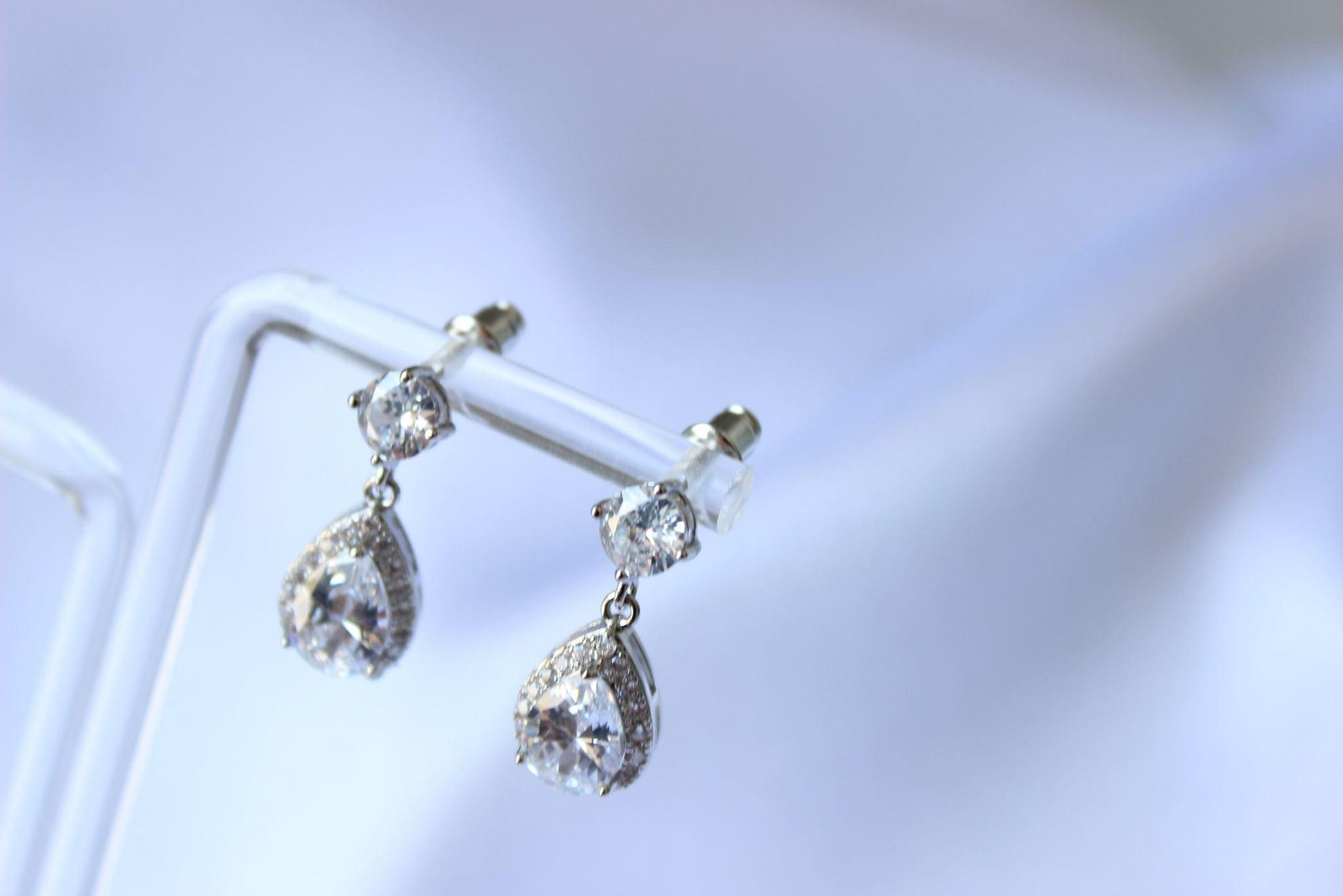 "KARMELA" Teardrop Cubic Zirconia Silver Drop Earrings