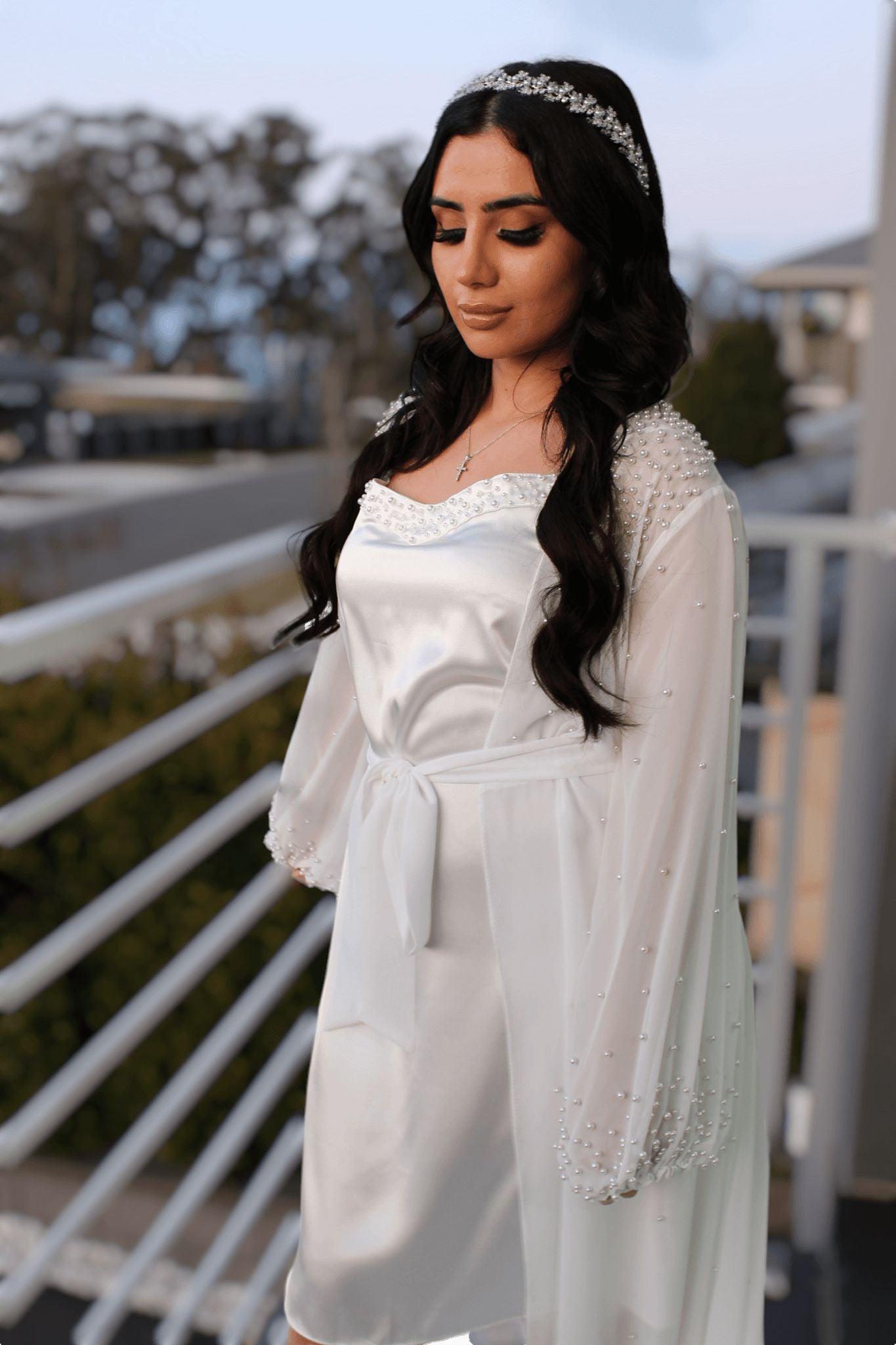 "SOFIA" Chiffon Pearl Bridal Robe