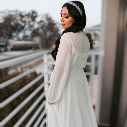 "SOFIA" Pearl Chiffon Bridal Robe