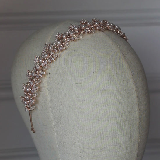 "GEMMA" Pearl & Crystal Bridal Headpiece - Rose Gold