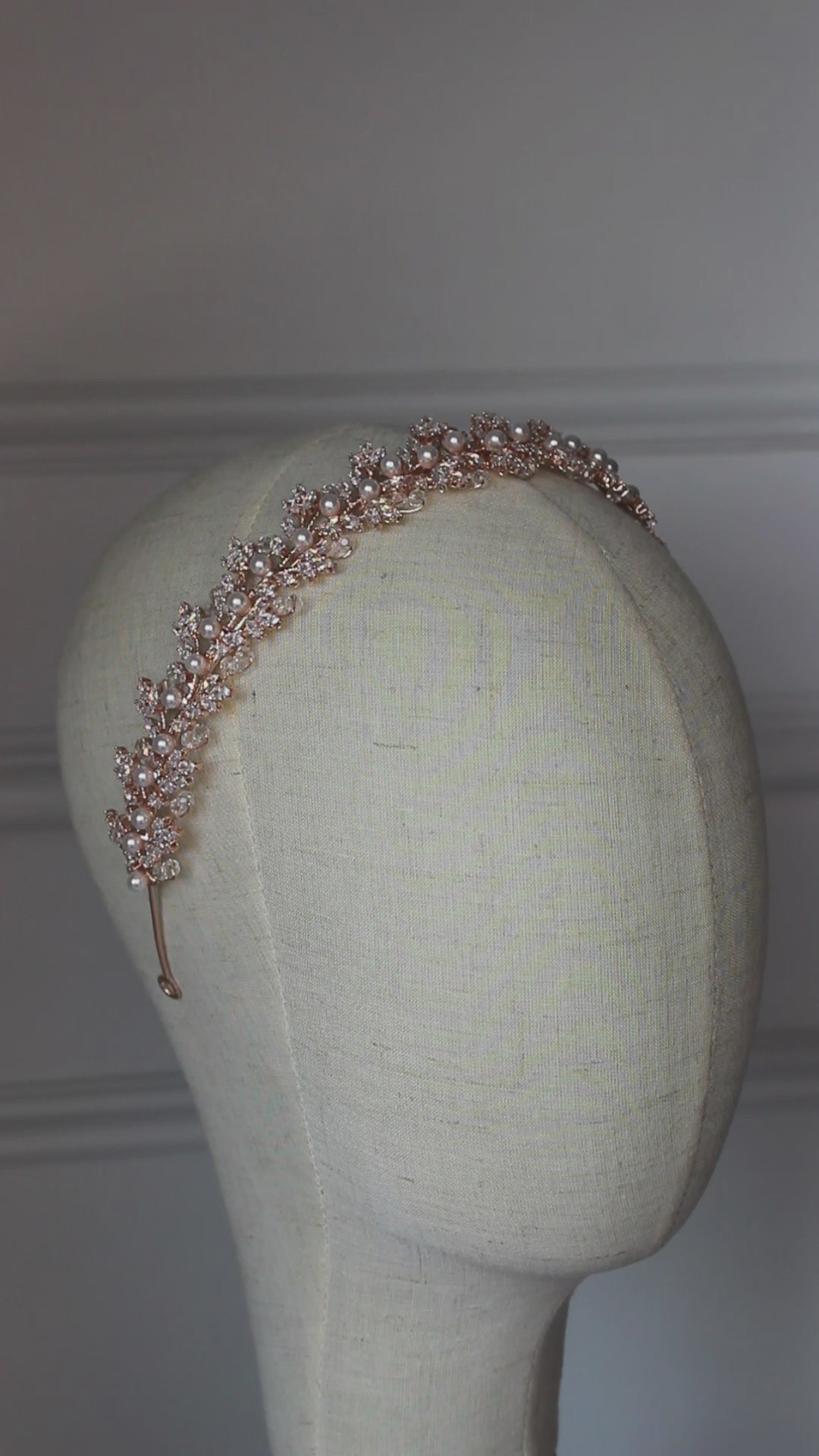 "GEMMA" Pearl & Crystal Bridal Headpiece - Rose Gold